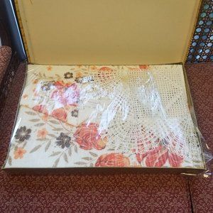 NOS Vintage Spring Garden Handprints Bath Towel Washcloth Gift Set Flowers 1950s